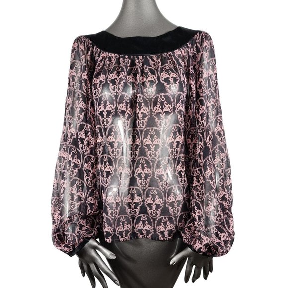 Thomas Wylde Silk Sheer Top Skull Pink Black Blouse Shirt Small - Picture 1 of 6